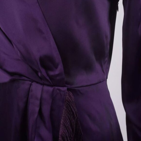 Zara Other - ZARA WOMENS FRINGED WRAP DRESS S PURPLE SATIN EFFECT LONG S SLEEVE 2081 845 654